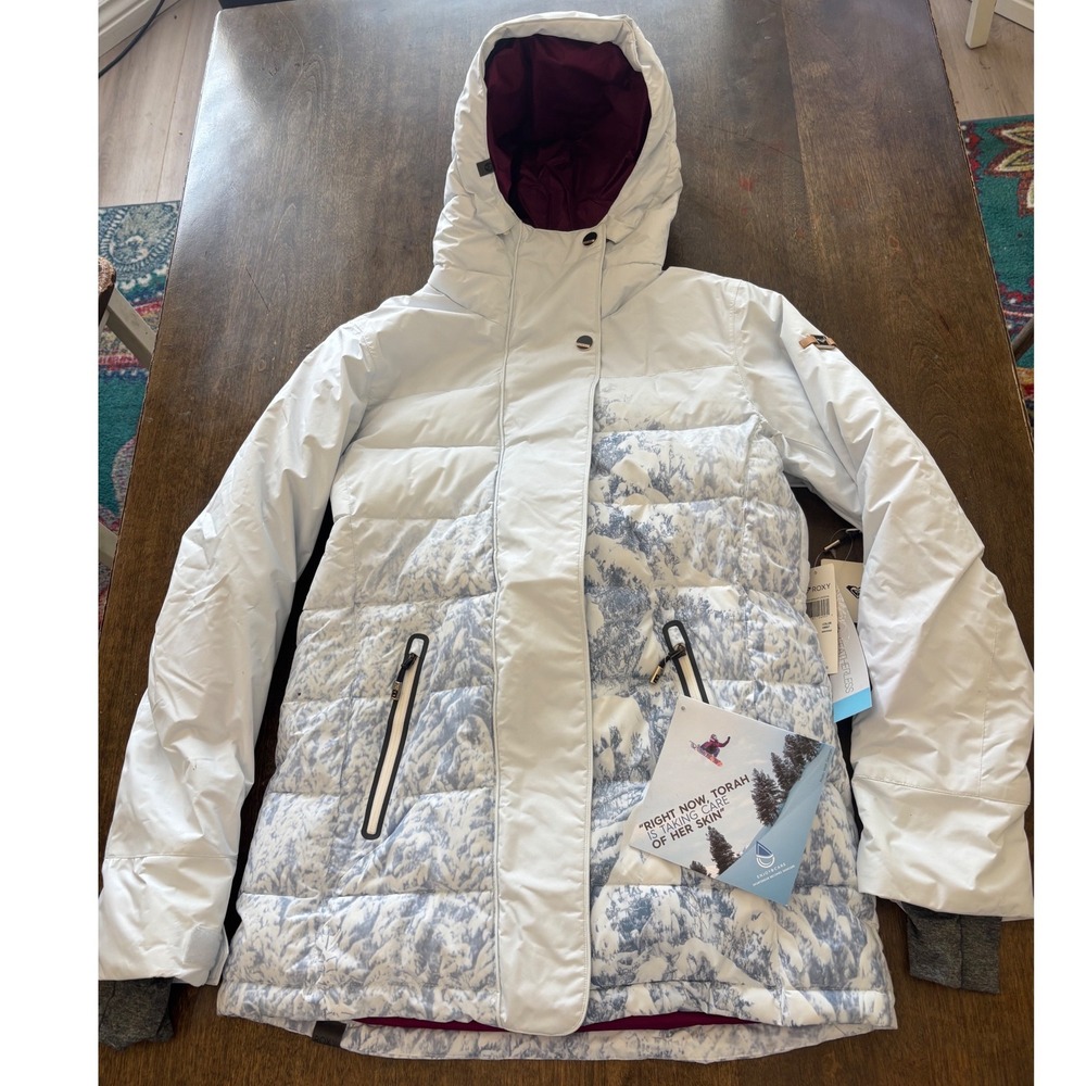 Roxy Torah Bright Crystal Snow Jacket White Mountain Print Puffer ERJTJ03030 M